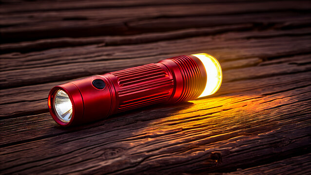 Red Lantern: A Symbol of Reliability and Durability on a Wooden Surface - Bright Light for Hiking, Camping and Emergency Situations, a Decorative Element Reflecting Preparedness and Safety in the Dark