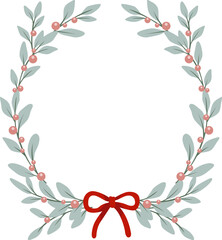 leaves and berry Christmas wreath pastel color illustration for decoration on Christmas holiday event.