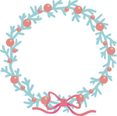 coral reef and berry Christmas wreath illustration for decoration on Christmas holiday event.