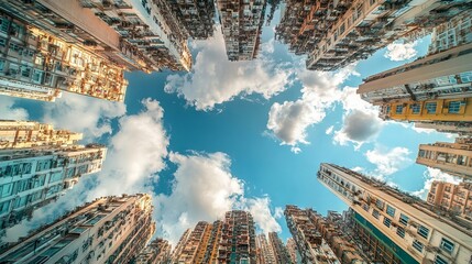 Stunning aerial view of Hong Kong cityscape under blue skies. AI generated illustration