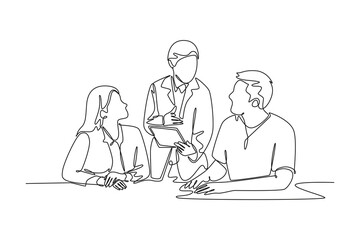 Business communication concept. Single line draw design vector graphic illustration.