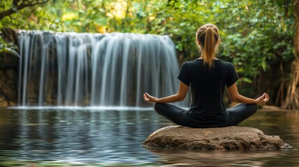 Meditation in Nature by Serene Waterfall