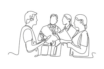 Business communication concept. Single line draw design vector graphic illustration.