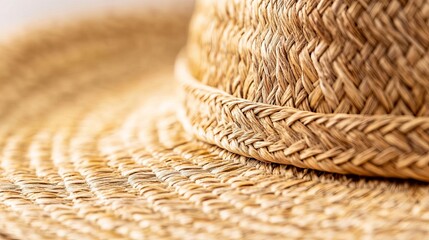 Close-up of a woven straw hat, rustic patterns, organic materials
