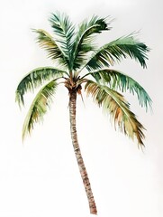 Isolated Watercolor Tropical Exotic Palm Tree Beach 