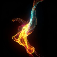 Obraz premium abstract 3d animation dancing fire flame magical bright neon smoke jet flies and floats over the black background eventually disappearing fantastic morphing effect
