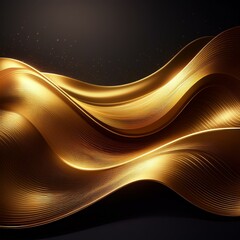 abstract shiny gold wave design element on dark background