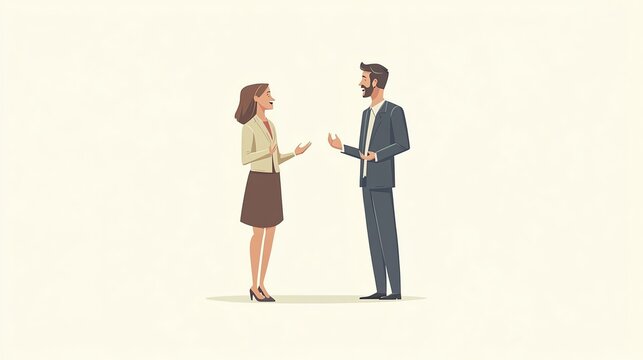 Two professionals engaged in a discussion, isolated on a light background.