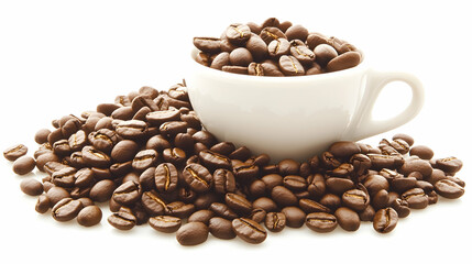 Fototapeta premium Coffee Beans in White Cup, brown, roasted, coffee shop, cafe, espresso