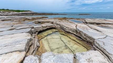 Coastal Rock Formation with Tidal Pool and Clear Water