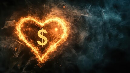 An artistic depiction of a fiery heart symbol surrounded by swirling smoke, creating a romantic atmosphere