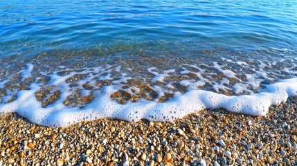 Beach Waves Crashing on Pebble Shore Tranquil Seascape Summer Vacation