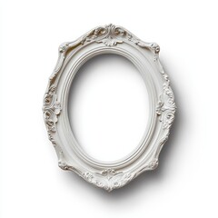 Obraz premium Elegant white ornate picture frame perfect for showcasing art or photographs in any stylish interior.