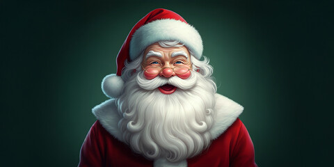 Santa Claus Merry Christmas Holiday Illustration Graphic, Happy, Smiling Face, White Beard, Celebration Banner, Christmas Card, Red & Green