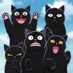 Obraz premium black cat shadow with a silhouette anime style.