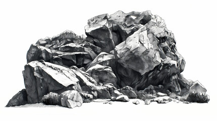 Naklejka premium Three-dimensional rocky outcropping with intricate details on a crisp white background. Rocky Outcrops. Illustration