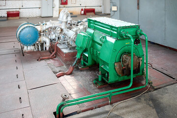 Chemical enterprise interior, equipment. Oxygen compressor for supplying workshops and departments...