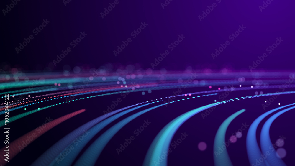 Poster abstract glitter particles in dark space. network data transfer concept. 3d rendering.