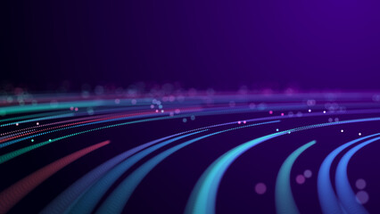 Abstract glitter particles in dark space. Network data transfer concept. 3D rendering.