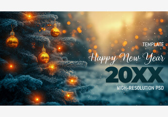 Holiday Templates: Captivating Christmas Tree with Lights and Snowflakes for a Magical New Year Celebration Generative AI