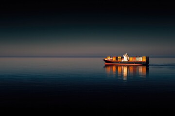 Obraz premium Colorful Cargo Ship on Calm Water at Dusk