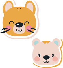 Two cartoon bear faces with one smiling and the other looking sad