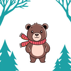  A vector illustration of a cute bear with a red scarf.Artwork