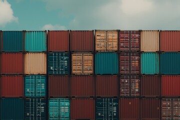 Fototapeta premium Stacked Containers Against a Clear Sky