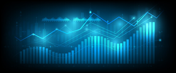 Stock market investment trading graph in graphic concept suitable for financial investment or Economic trends business idea on blue background. Vector illustration design.	
