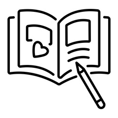 A line icon of baby book with pencil 
