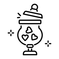 A linear icon of candy jar with heart shape candies
