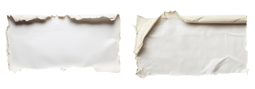 A piece of white paper with torn edges isolated on the background