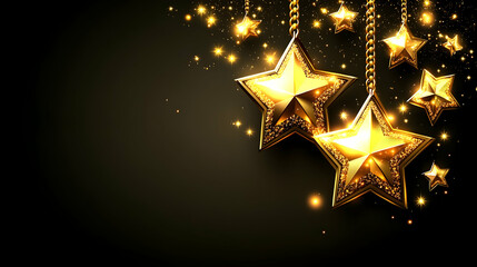 Golden Stars on Black Background, glitter, sparkle, hanging stars, gold stars, luxury