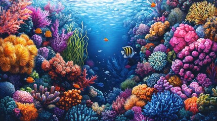 Fototapeta premium Underwater Reef with Vibrant Corals and Fish