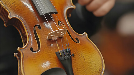 Fototapeta premium Closeup of a Violin, Vintage, Musical Instrument, Wood, Stringed, Classical, Music, Orchestra, Concert