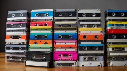 Obraz premium Stack of Vintage Audio Cassettes.