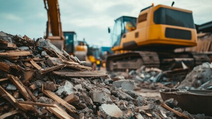 Obraz premium Construction and Demolition Waste Piling Up at a Project Site