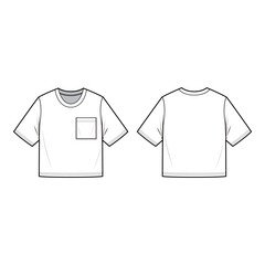 Vector illustration of a crop top tee with a fitted cut, short sleeves, and crew neck, ideal for fashion flats, apparel templates, and tech packs.


