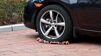 A close-up reveals a flat tire on a steel rim parked next to another car on an old brick street, evoking a sense of despair