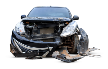 Transparent background PNG file of closeup car in front has been damaged by accident
