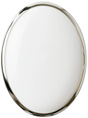 Oval mirror with a simple silver frame on a white isolated background. cut out, PNG, transparent background.