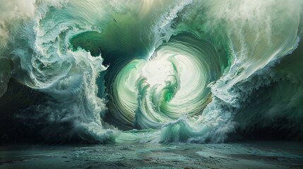 Massive Ocean Wave Swirling into a Vortex with Green and White Water in Dramatic Seascape