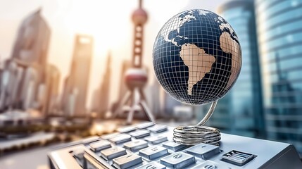 Innovative Globe on Calculator: Merging Technology and Global Awareness in a Dynamic Urban Landscape