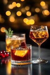 Fototapeta premium Elegant Golden Tones of Drinks in Studio Setting