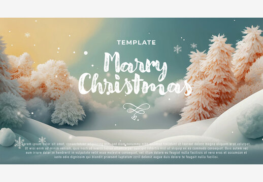 Holiday Templates: Embrace Winter Magic with Snowy Landscapes, Trees, and Merry Christmas Wishes in a Festive Wonderland Generative AI