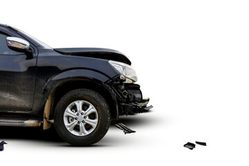Transparent background PNG file of closeup car in front has been damaged by accident