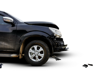 Transparent background PNG file of closeup car in front has been damaged by accident