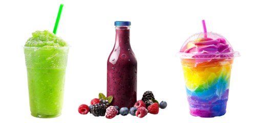 A colorful slushie summer drink, Strawberry smoothie garnished with mint leaves isolated on white background with clipping path