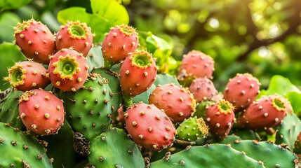 Prickly Pear Cactus Fruit Close Up, green, red, macro, nature, plant