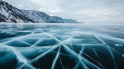 Iced lake landscape.